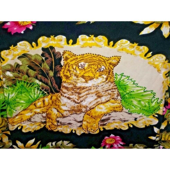 TIGER print Top pullover stretch embellished Colorful Haband VTG long sleeve - Picture 5 of 10